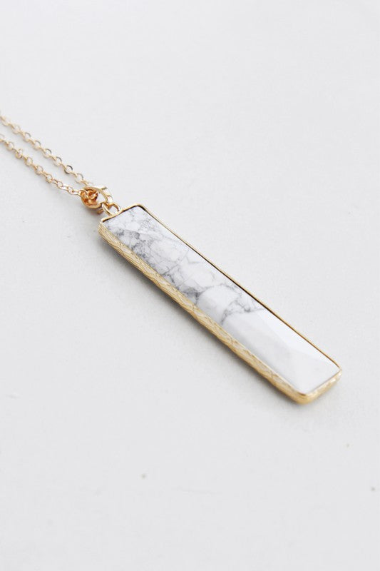 Vertical Stone Bar Pendant Necklace in White Howlite**FINAL SALE**
