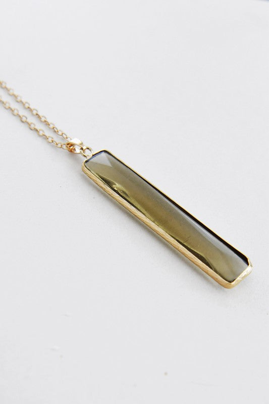 Vertical Stone Bar Pendant Necklace in Olive**FINAL SALE**