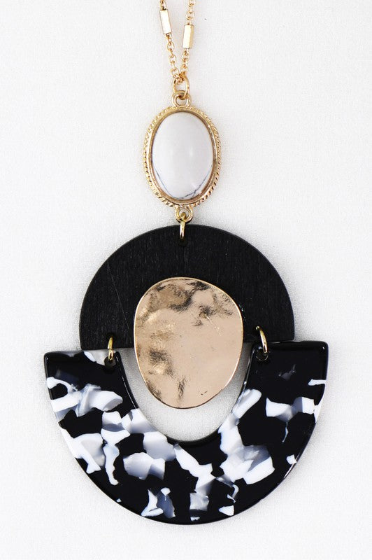 Black White Marbled Resin Acetate Pendant Necklace**FINAL SALE**