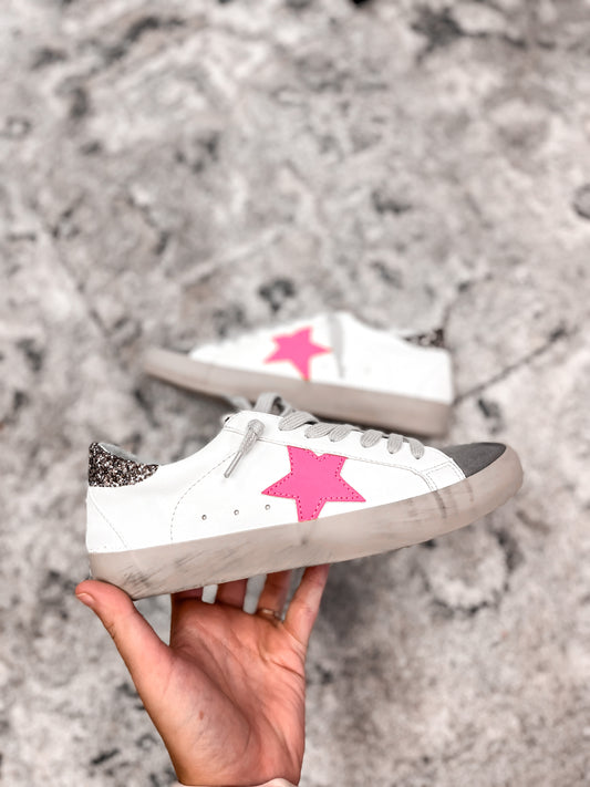 Paris Sneaker by Shu Shop in Light Grey & Hot Pink